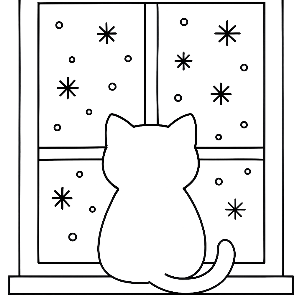 A cat watching snowflakes fall from a window