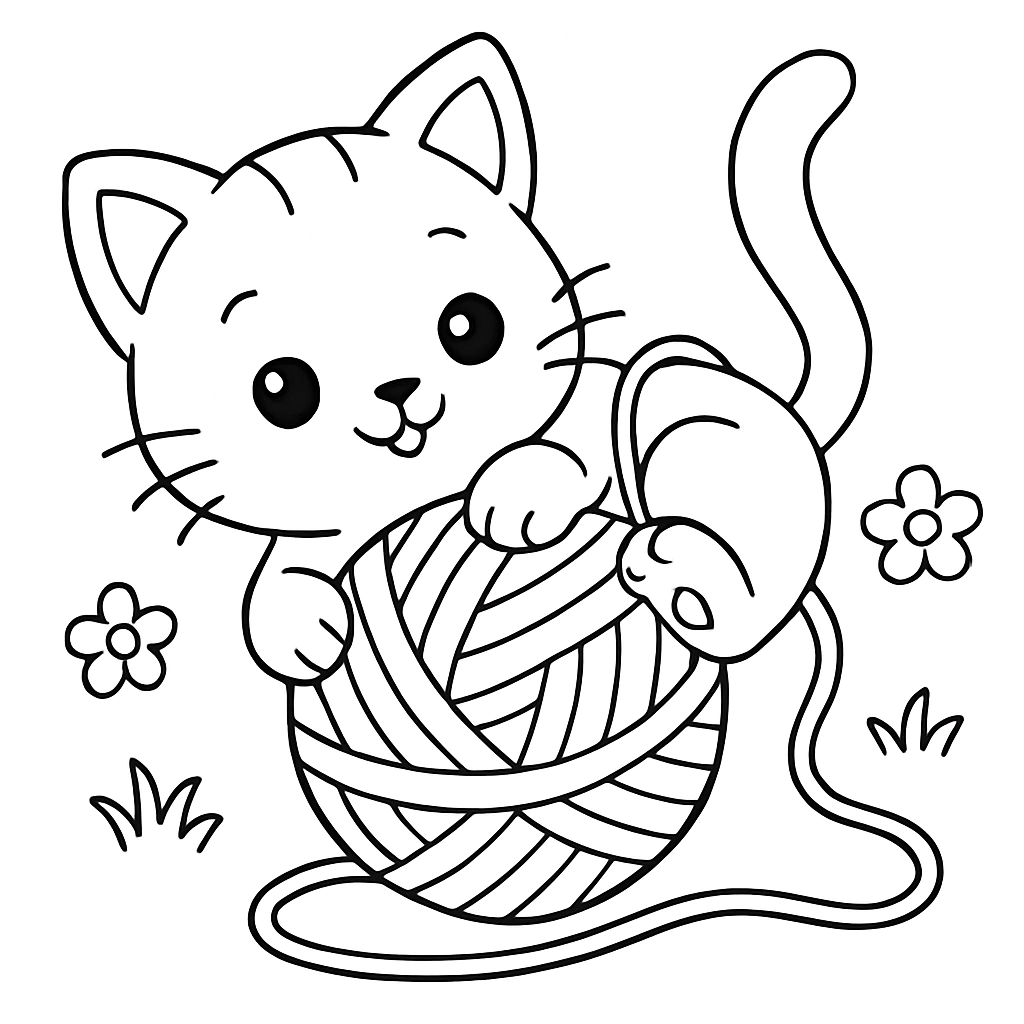 A playful kitten tangled in a ball of yarn