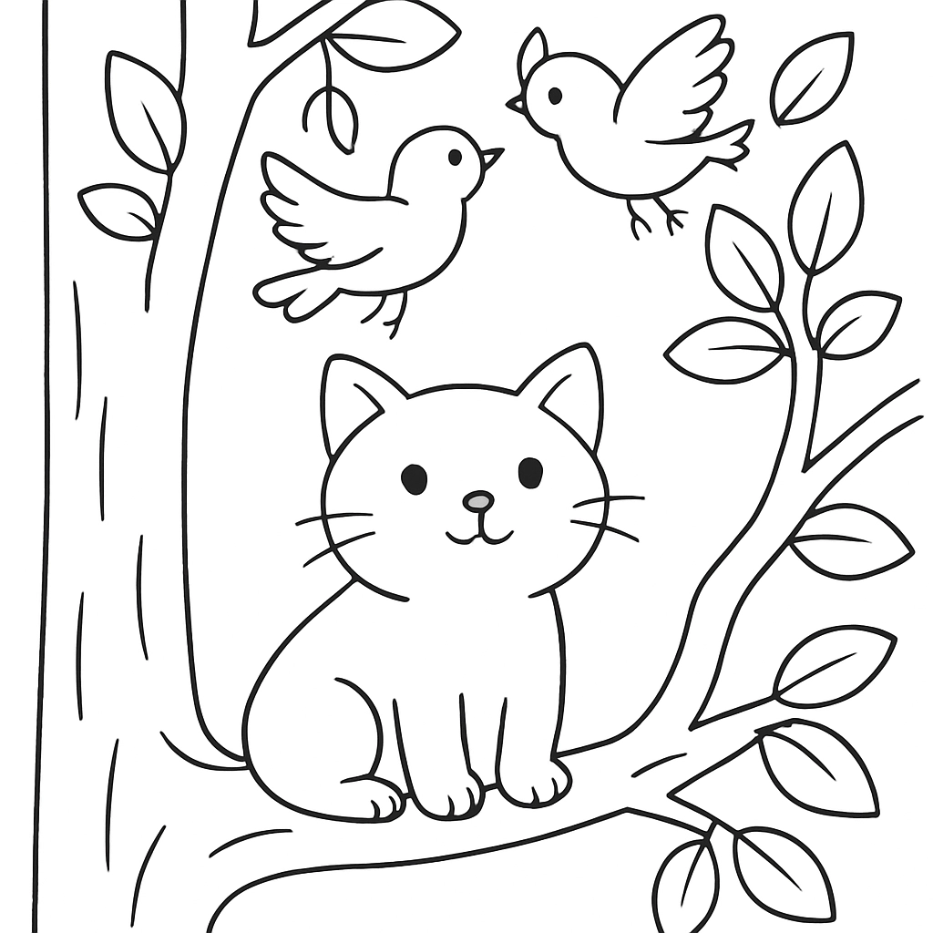 A cat sitting on a tree branch watching birds
