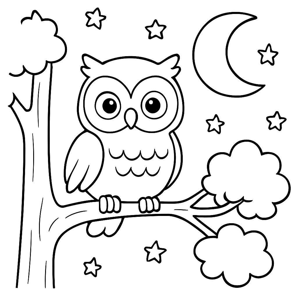 A cute owl perched on a moonlit tree