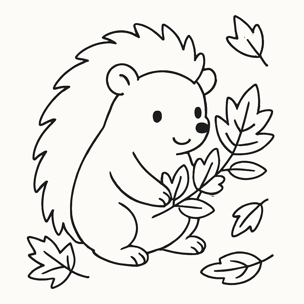 A little hedgehog gathering colorful leaves