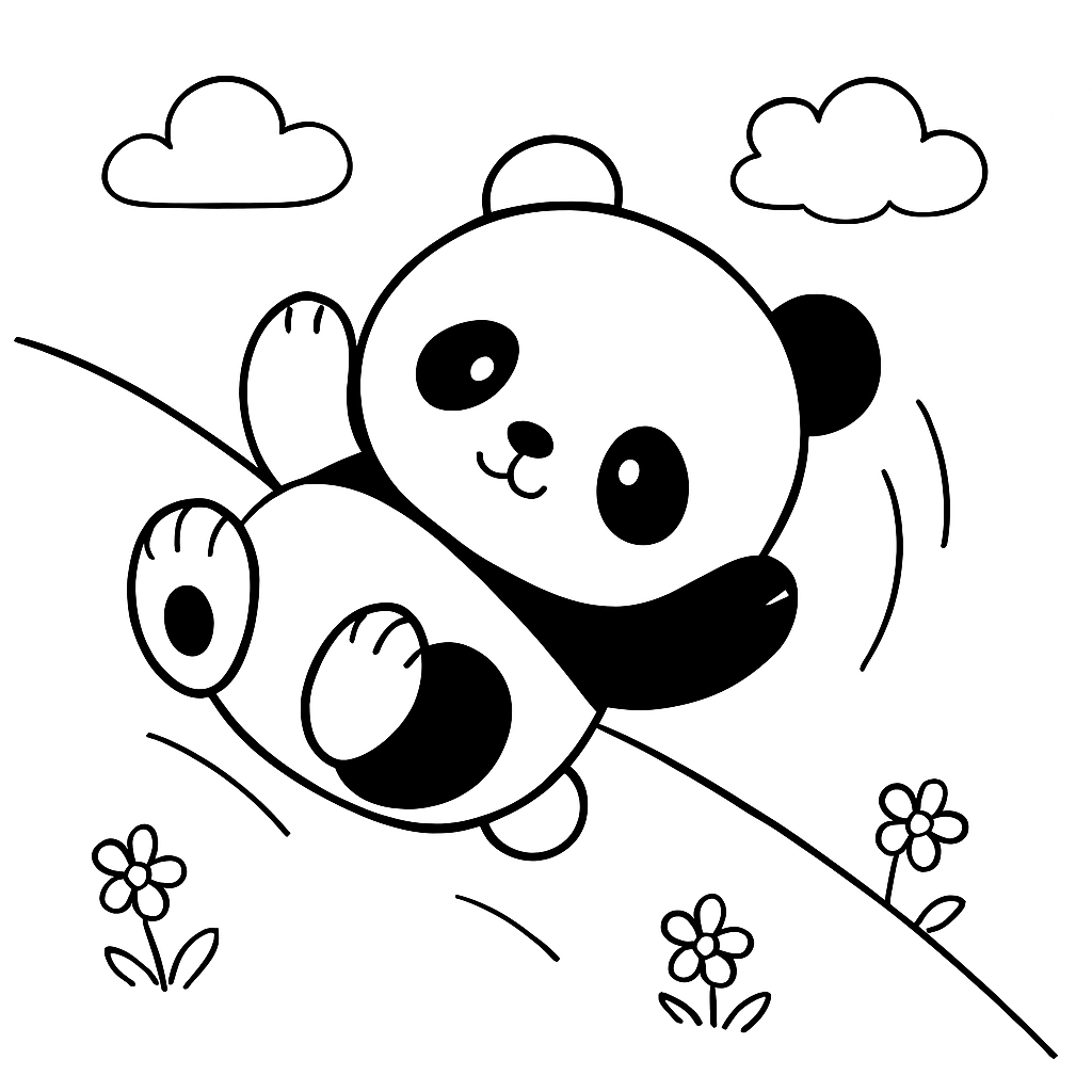 A baby panda rolling down a hill