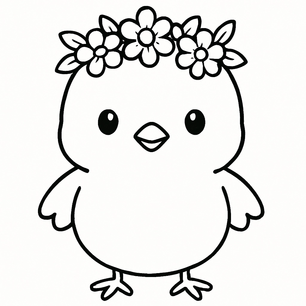 A chick wearing a flower crown