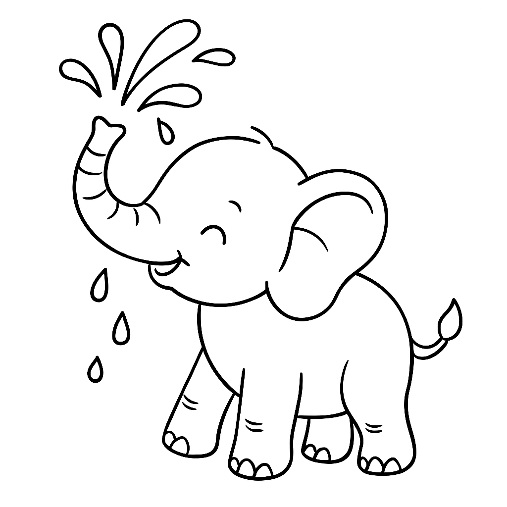 A baby elephant spraying water with its trunk