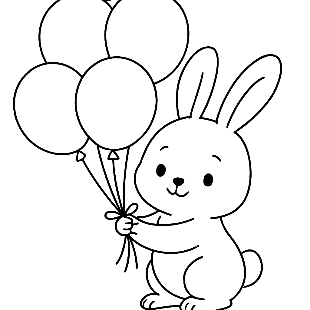 A little bunny holding a bunch of balloons