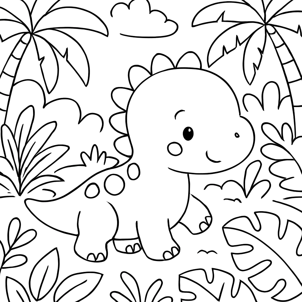 A baby dinosaur exploring a jungle