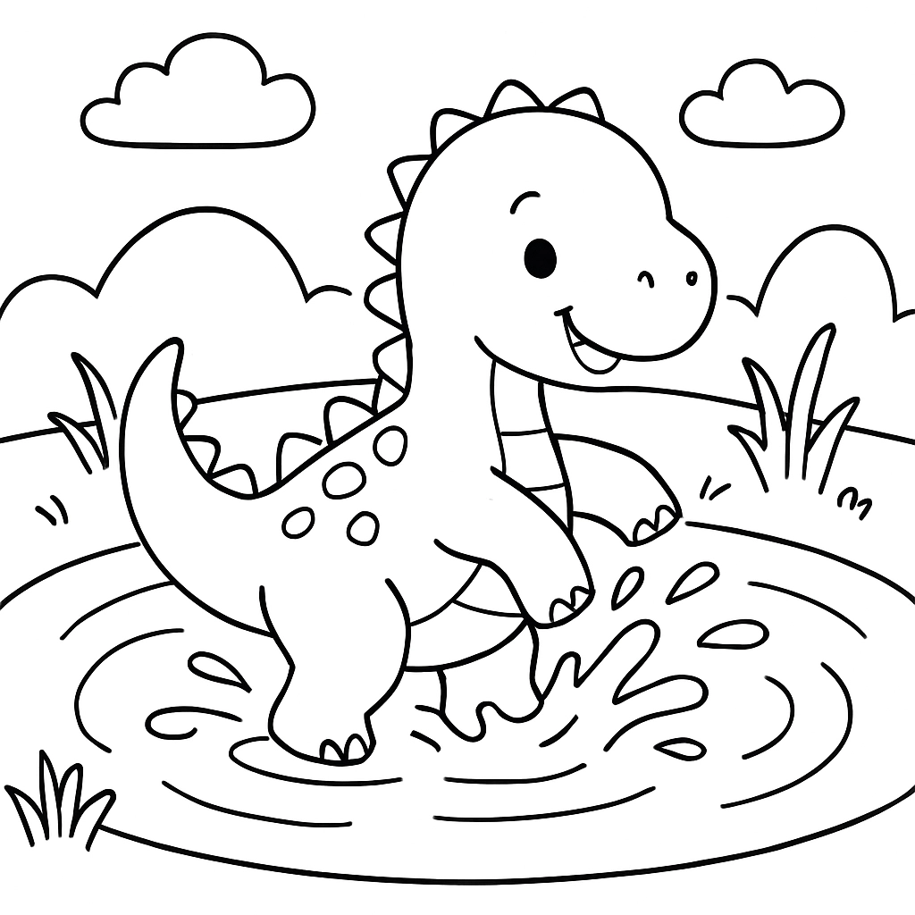 A dinosaur splashing in a pond