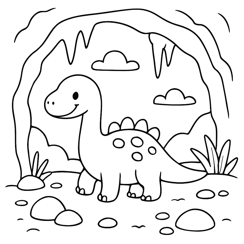 A dinosaur exploring a cave