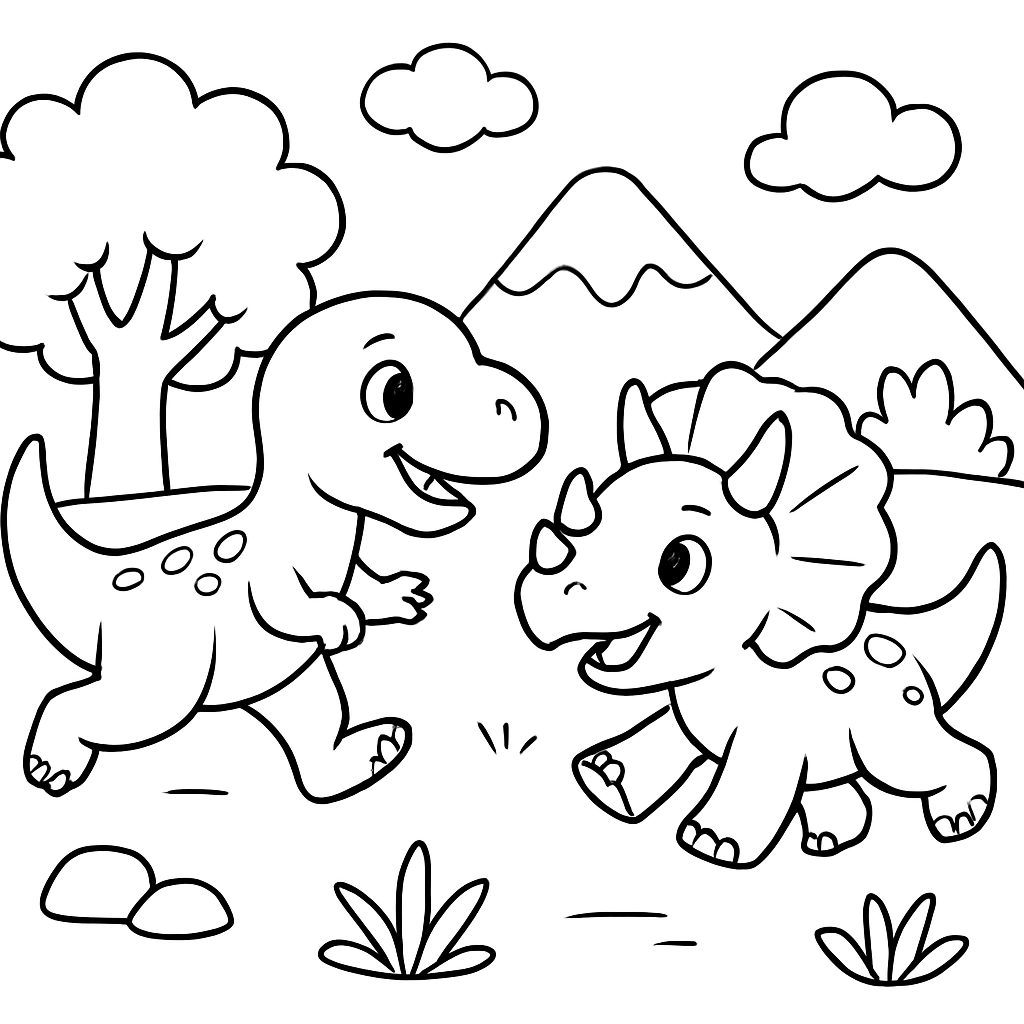 Two dinosaurs playing tag