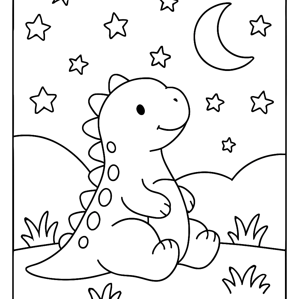 A dinosaur watching stars at night