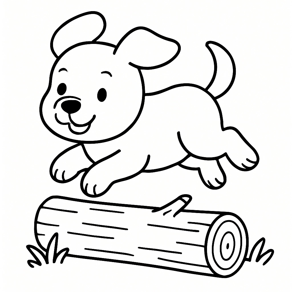 A dog jumping over a small log