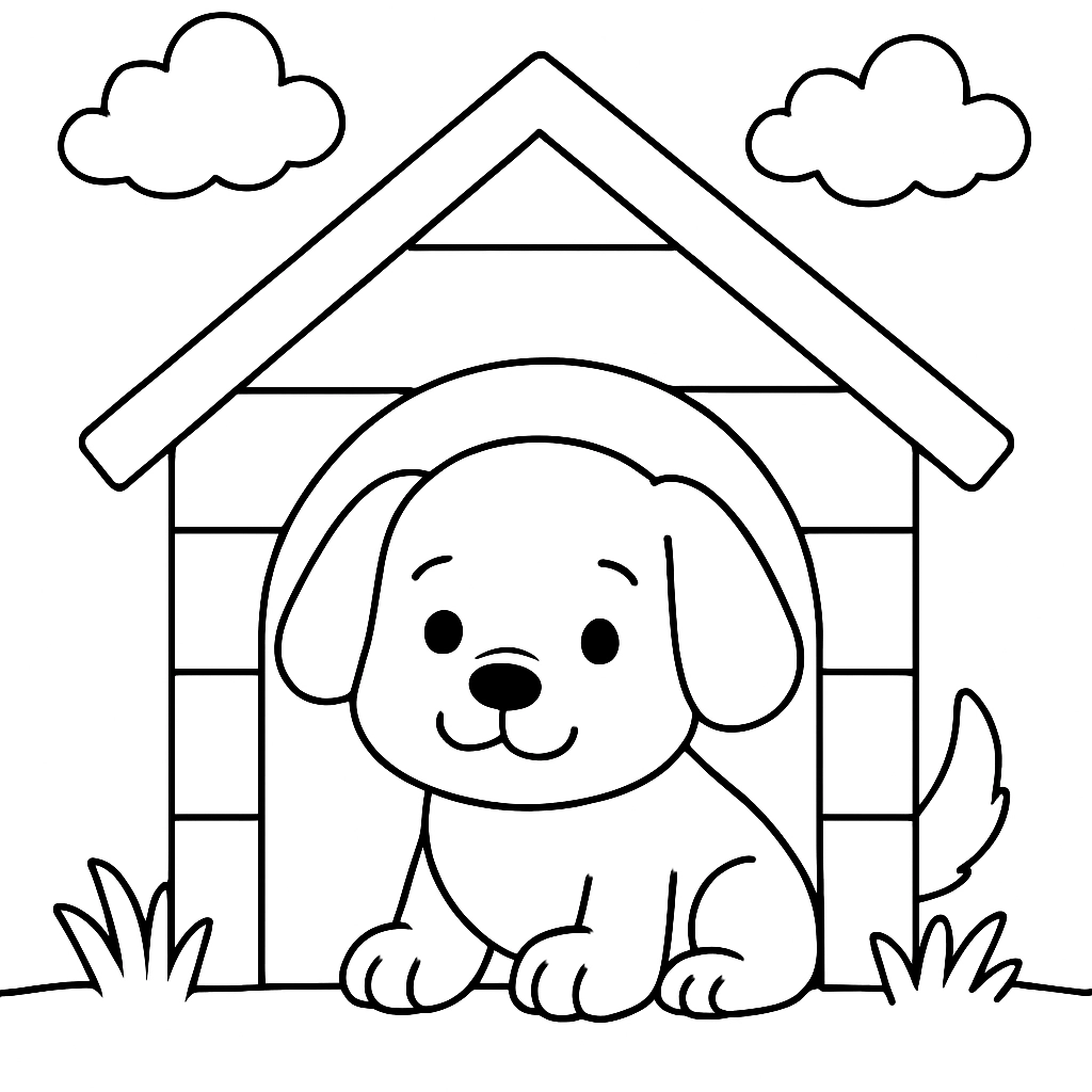 A dog peeking out from a doghouse