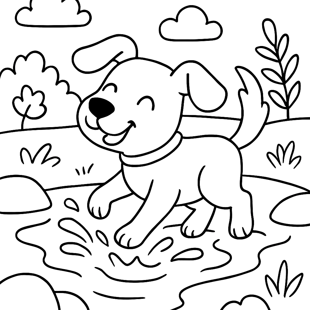 A dog splashing in a shallow stream