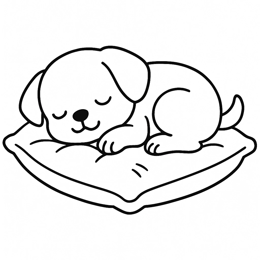 A puppy sleeping on a cozy pillow