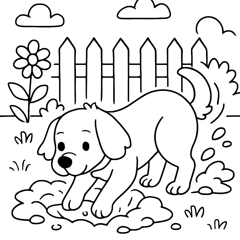A dog digging a hole in the garden