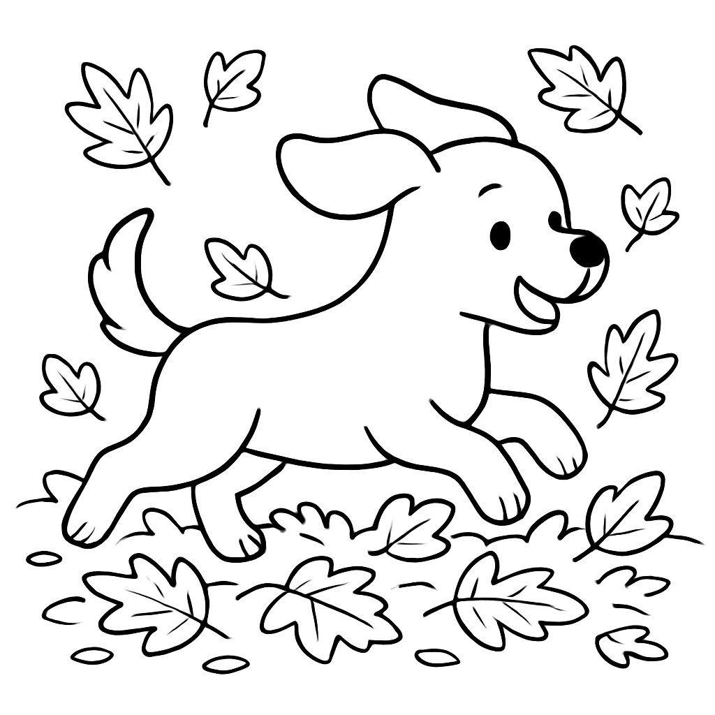A dog running through autumn leaves