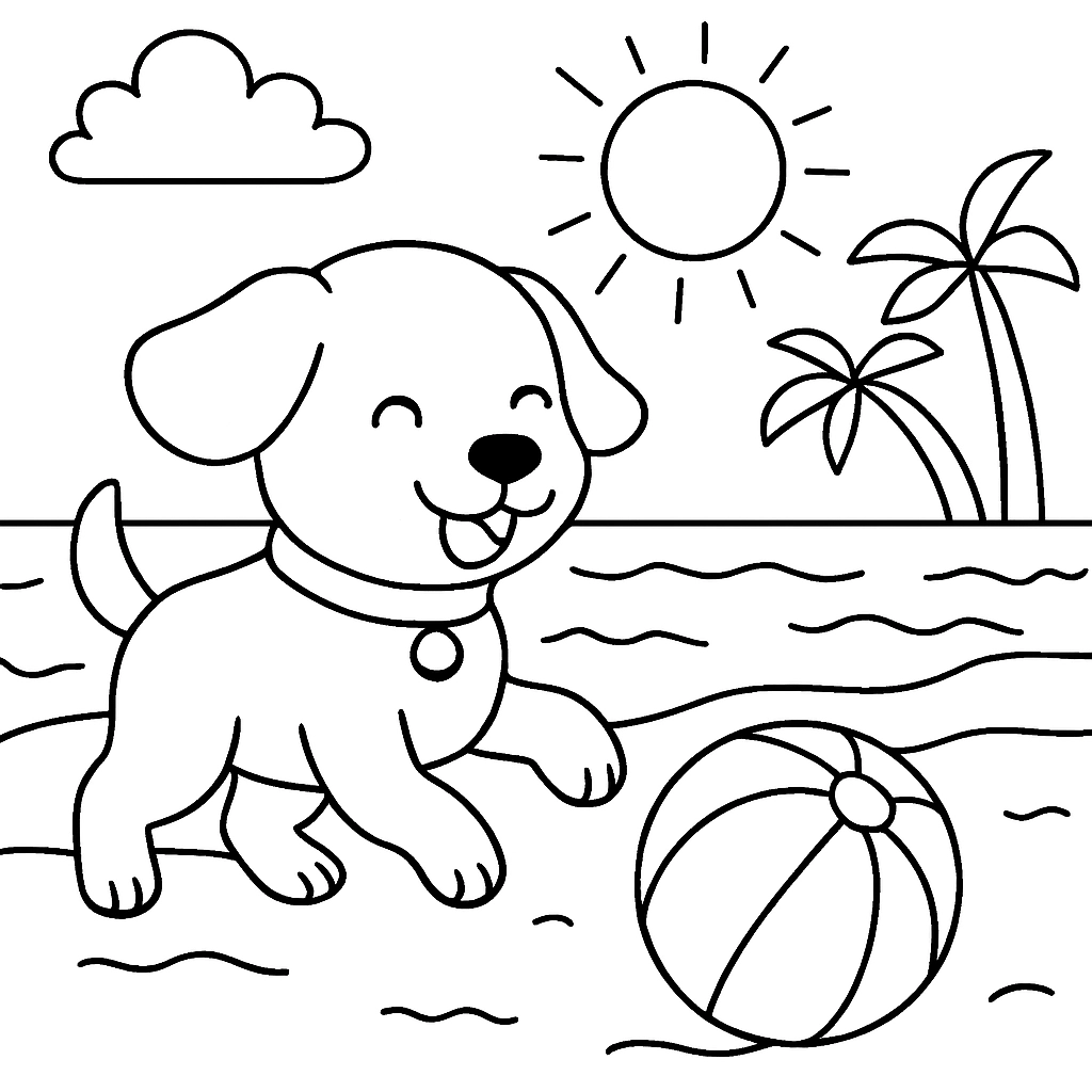 A dog playing with a ball on the beach