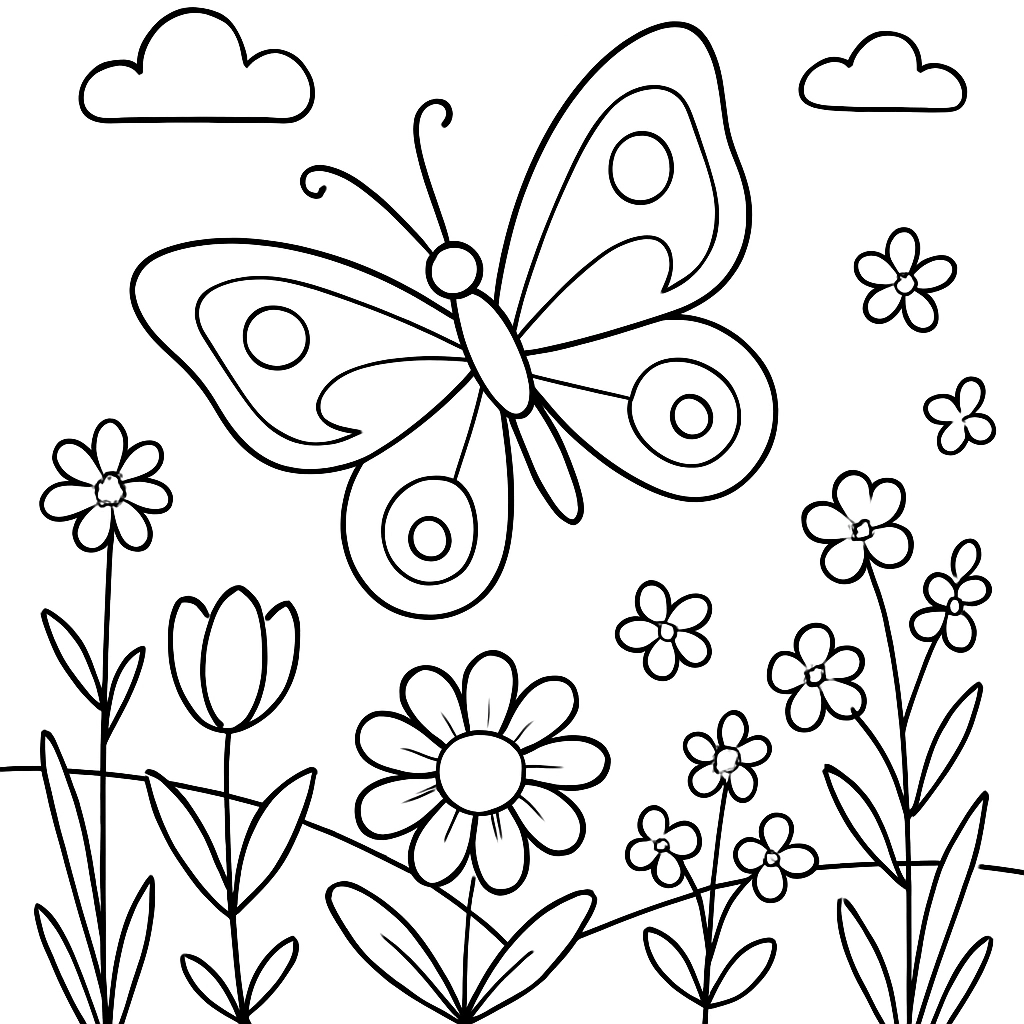 A butterfly garden with various colorful flowers