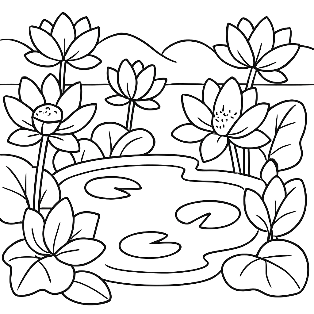 A pond surrounded by lotus flowers