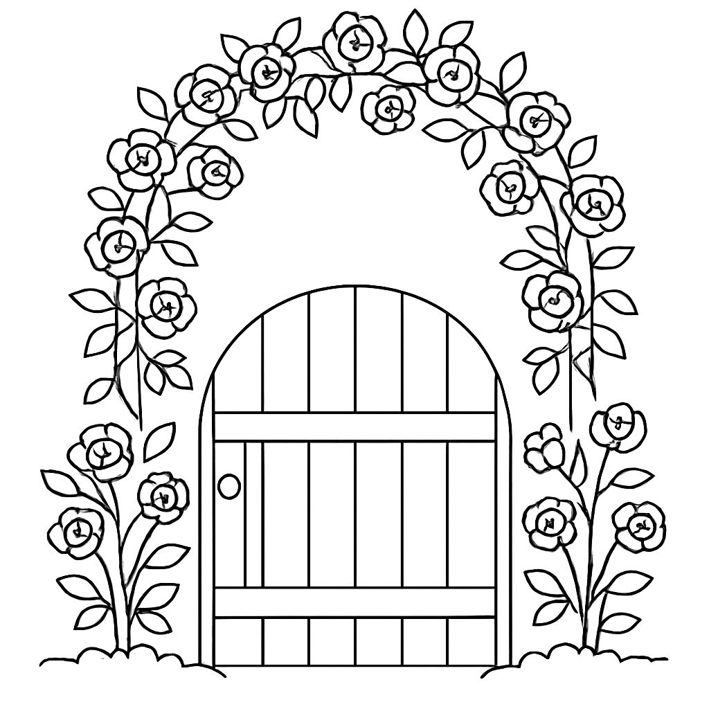 A garden gate covered in roses