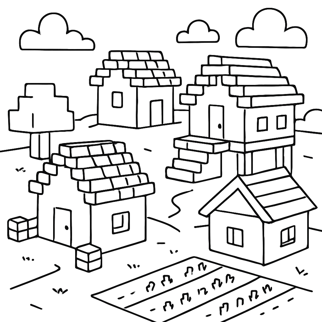 A Minecraft village with simple houses