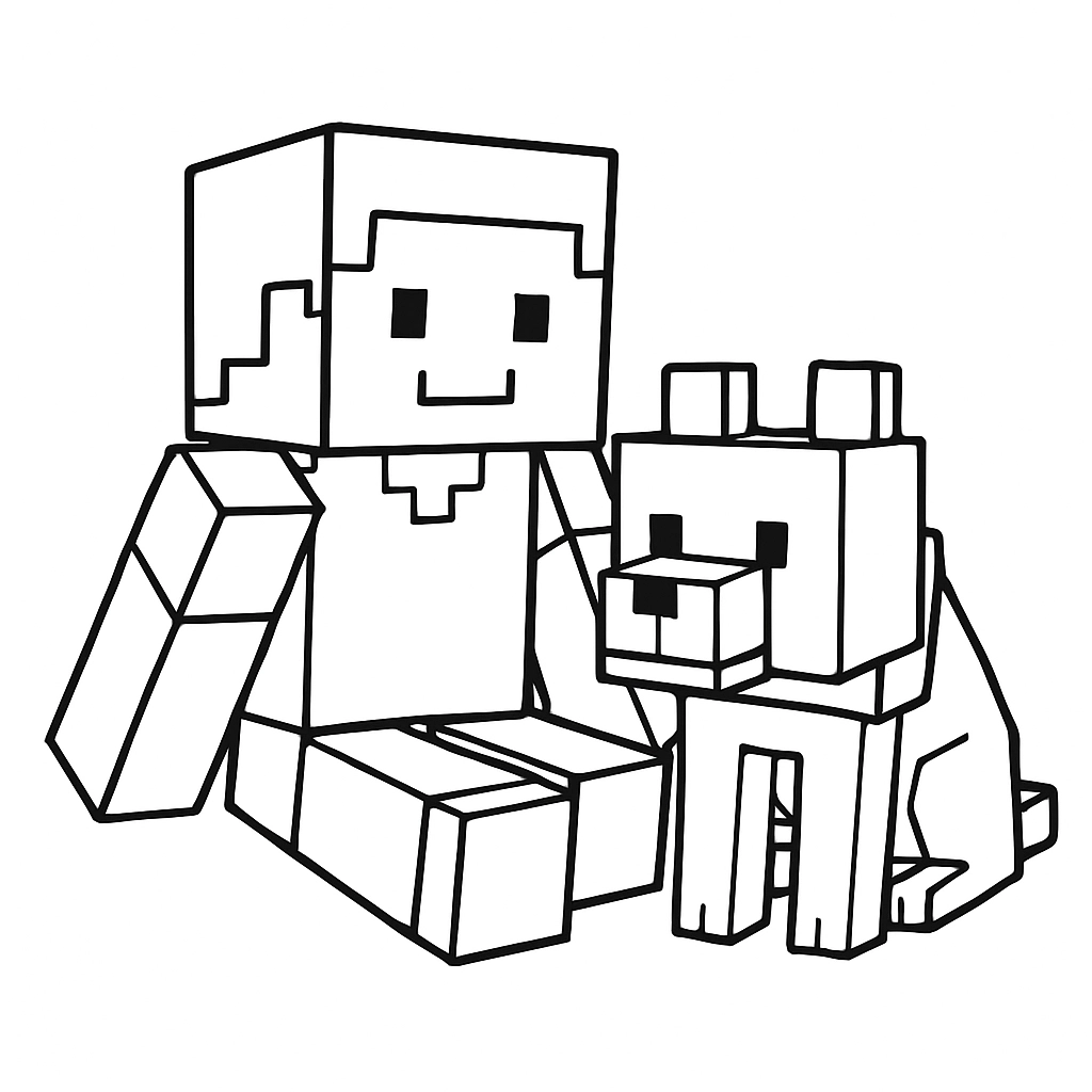 A Minecraft wolf sitting beside a player