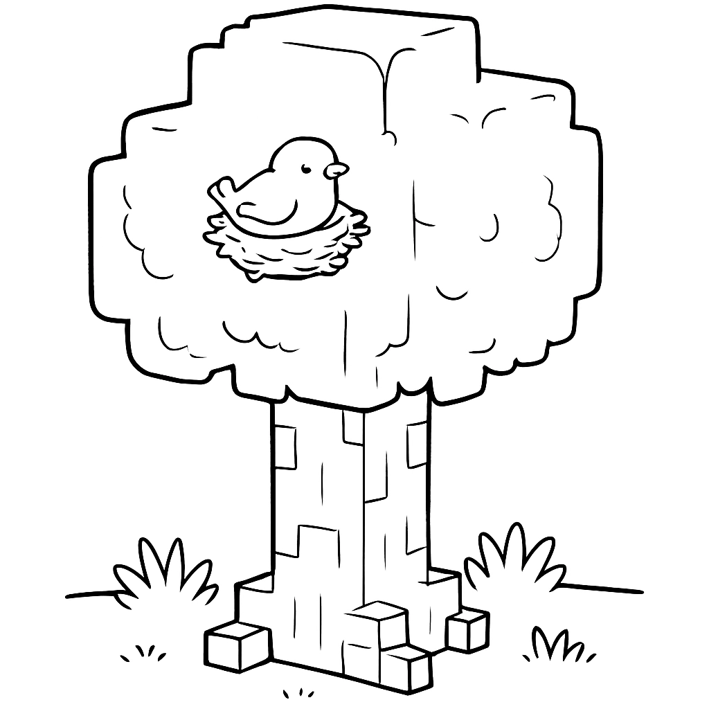 A Minecraft tall tree with a bird's nest