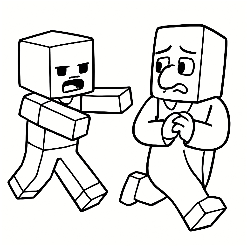 A Minecraft zombie chasing a villager