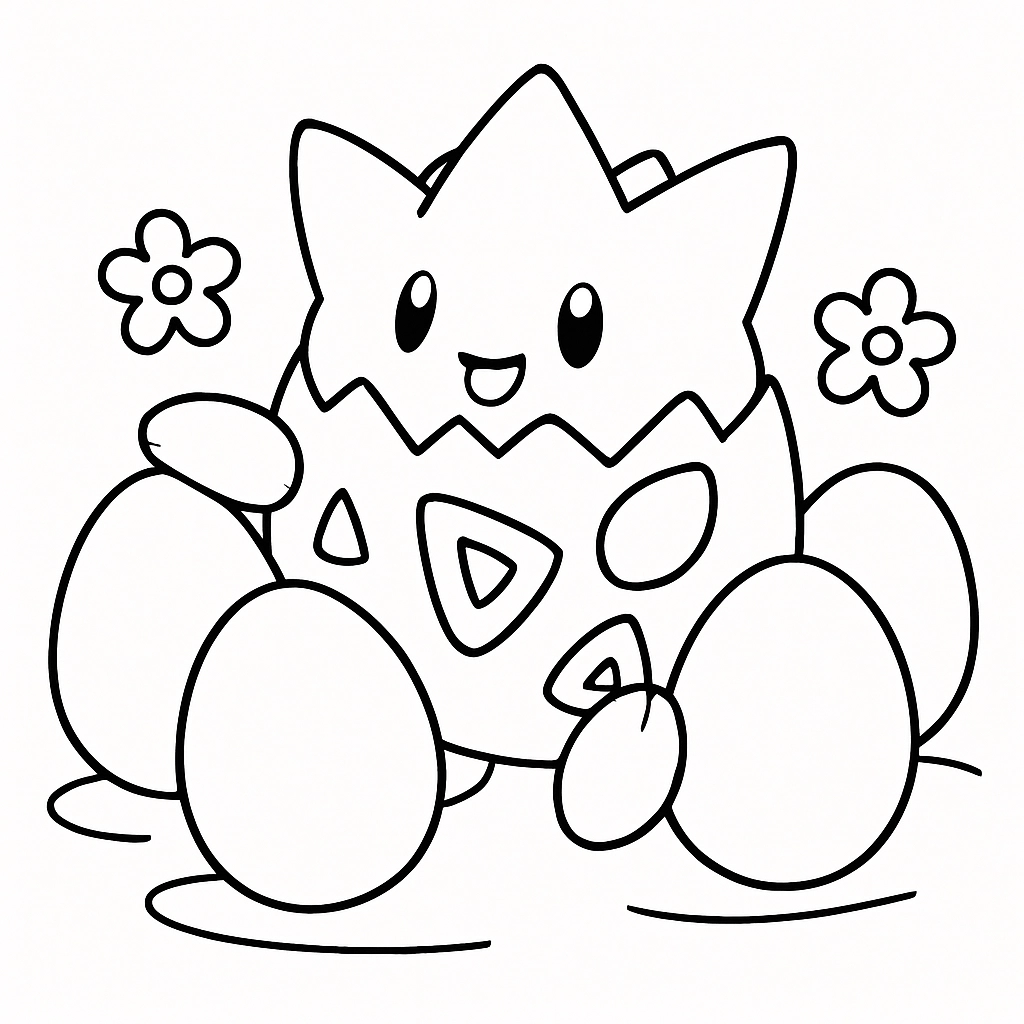 Pokemon Togepi playing with colorful eggs