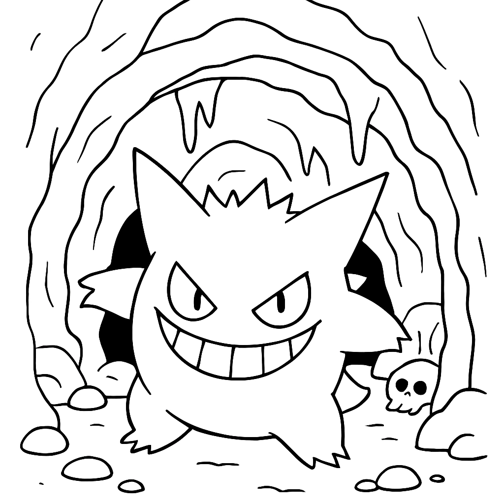 Pokemon Gengar lurking in a spooky cave