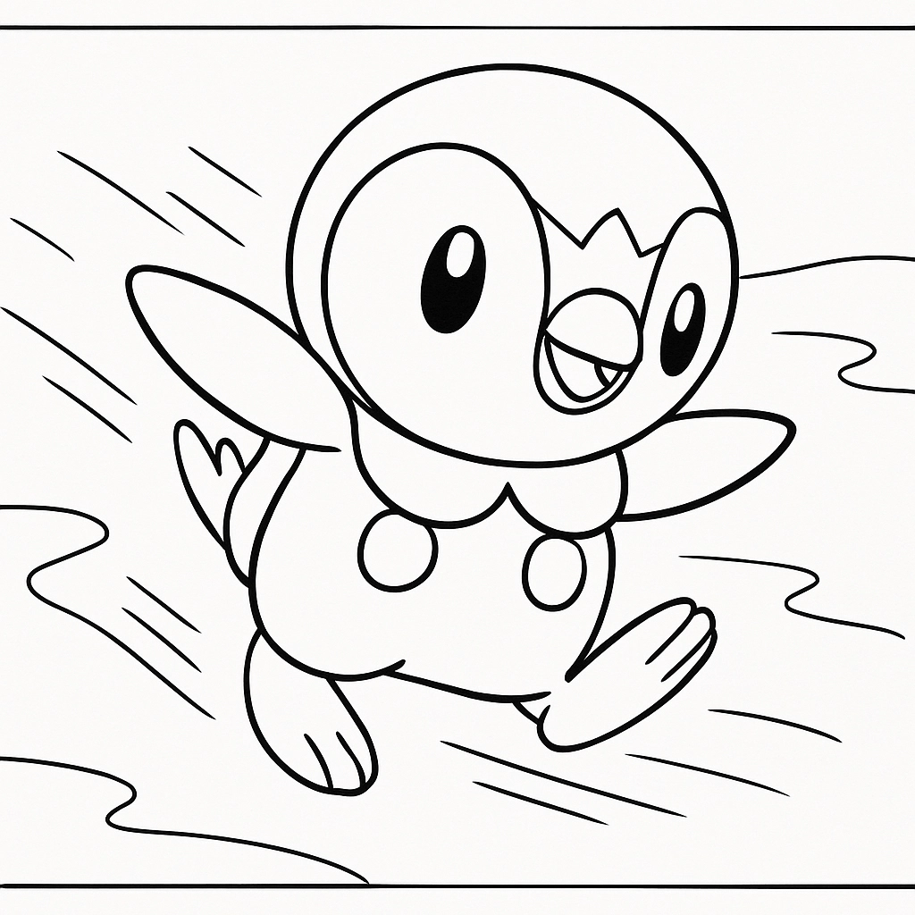 Pokemon Piplup sliding on ice