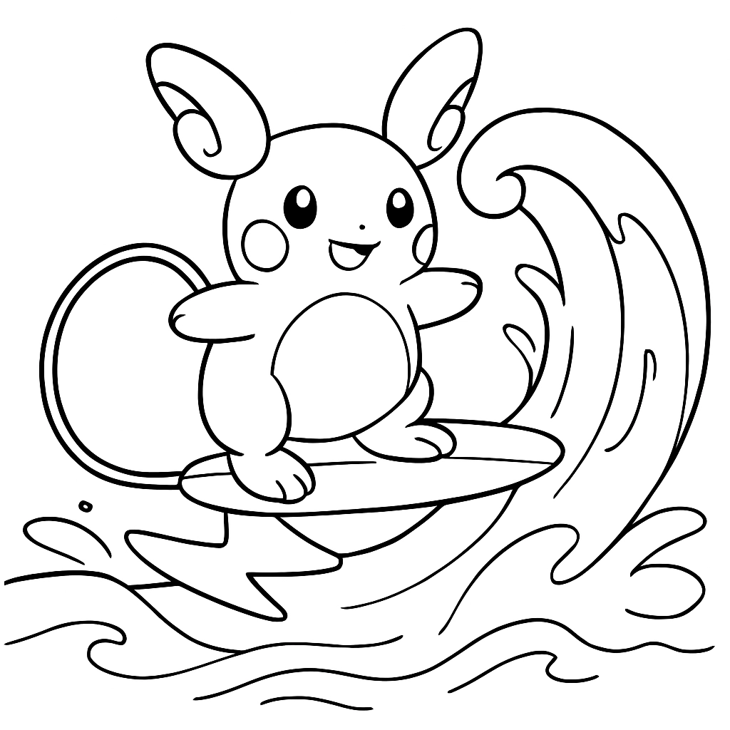 Pokemon Alolan Raichu surfing the waves