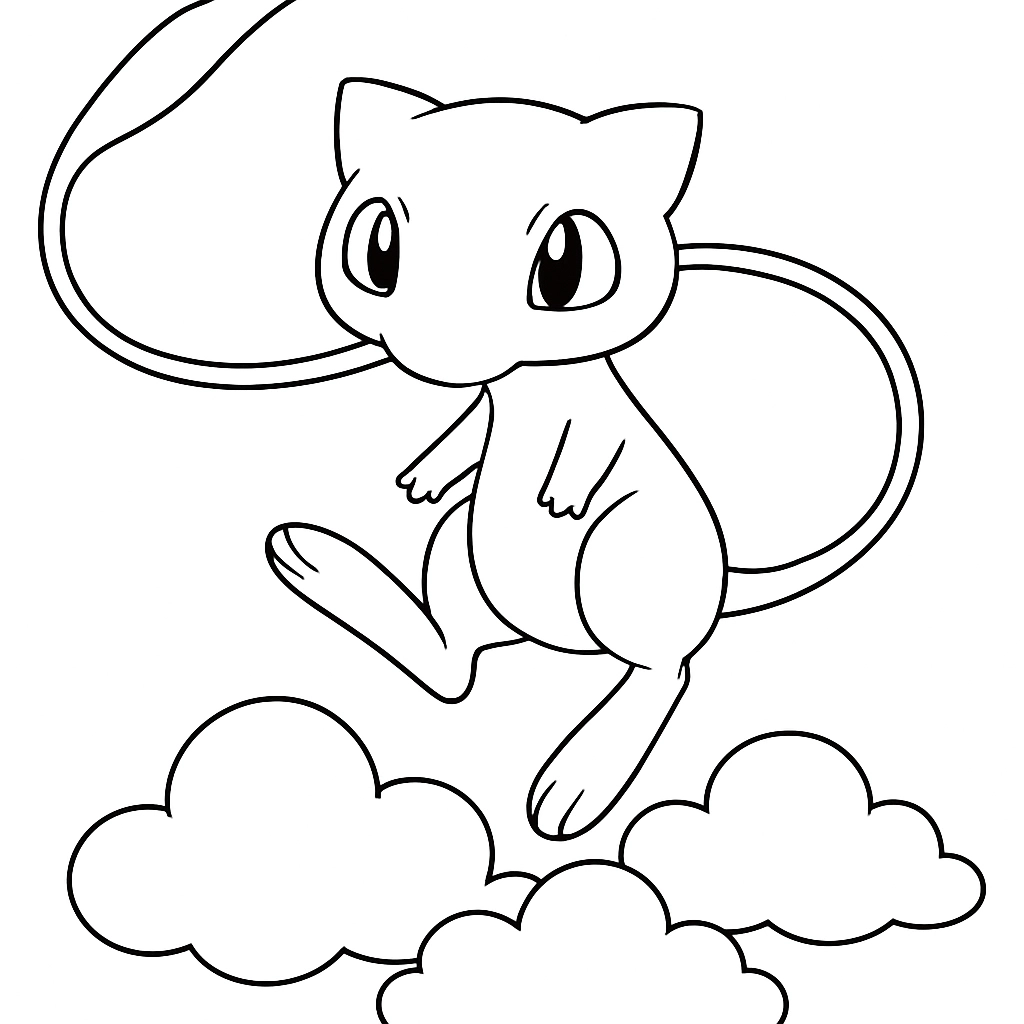 Pokemon Mew floating gently over clouds