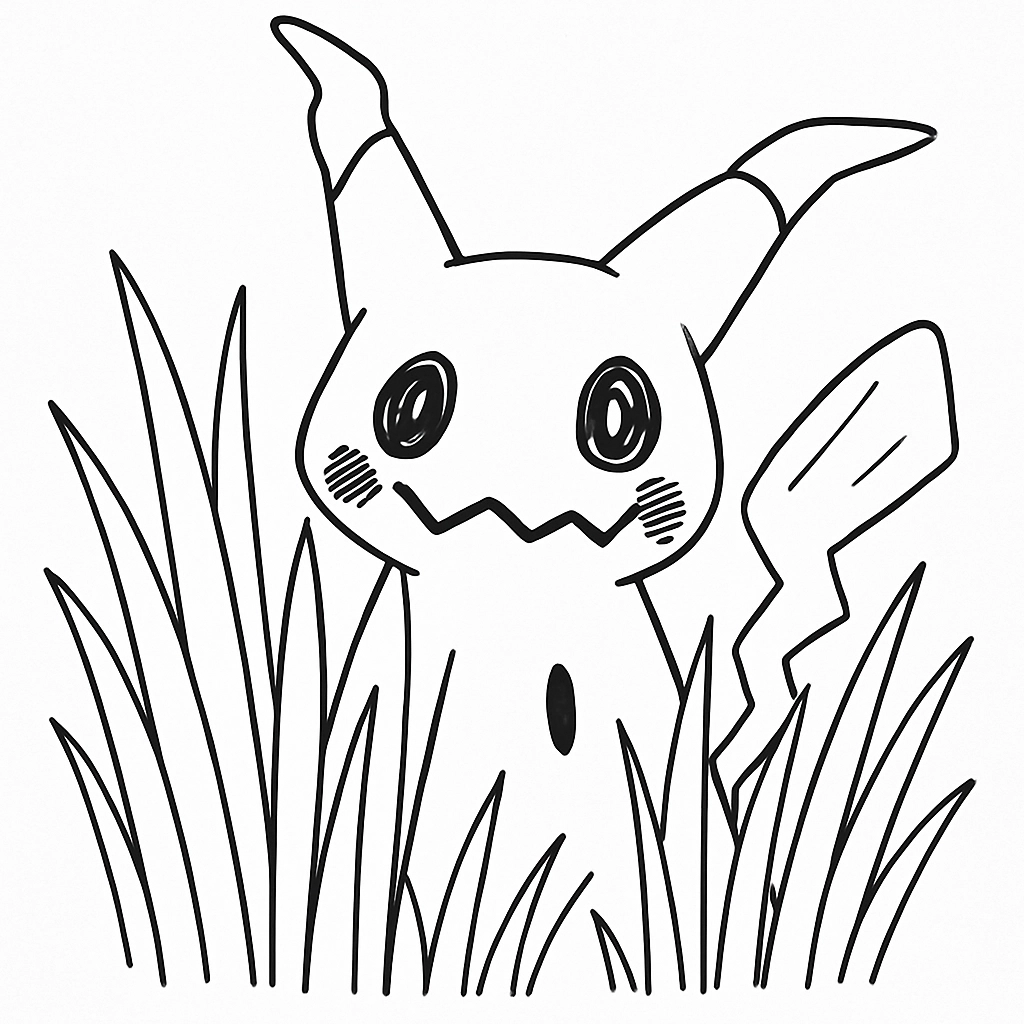 Pokemon Mimikyu hiding behind tall grass