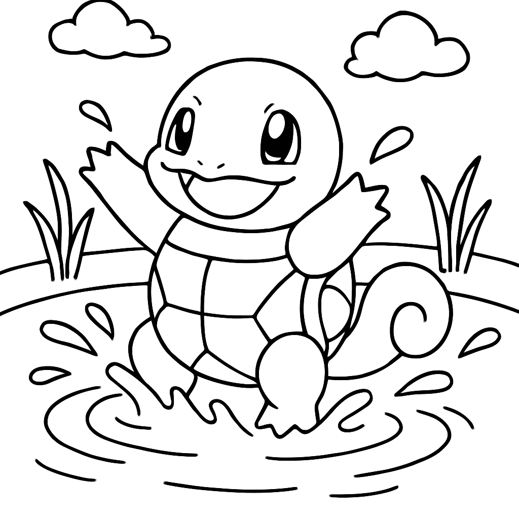 Pokemon Squirtle splashing in a pond