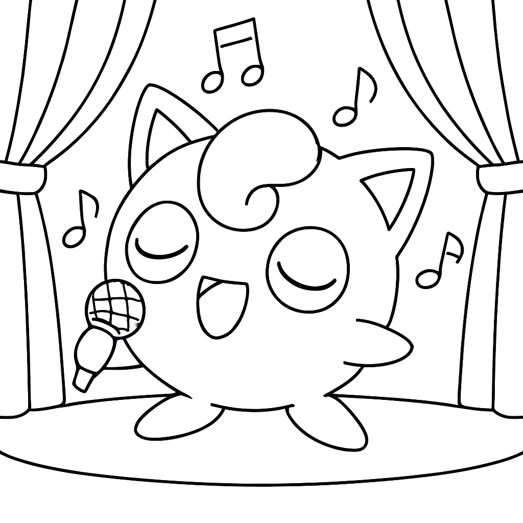 Pokemon Jigglypuff singing on a stage
