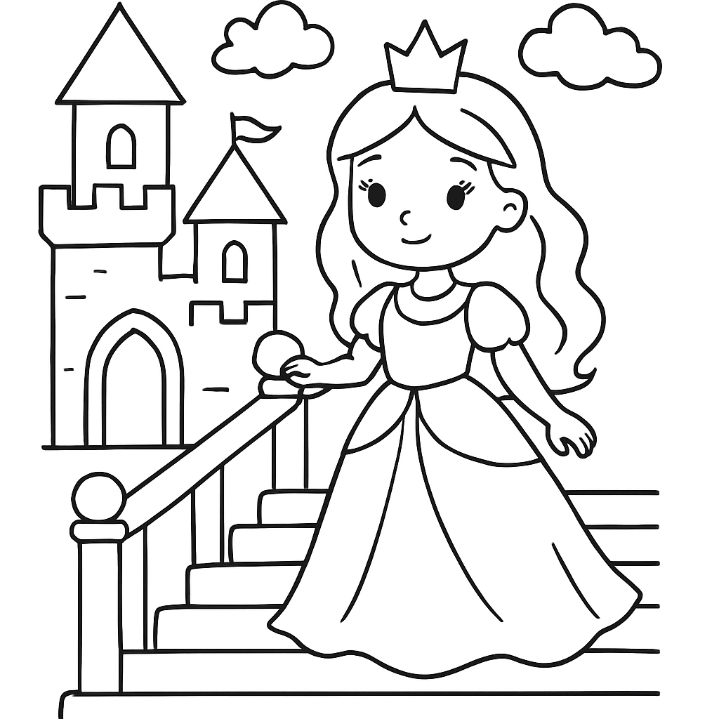 A princess standing at the top of castle stairs