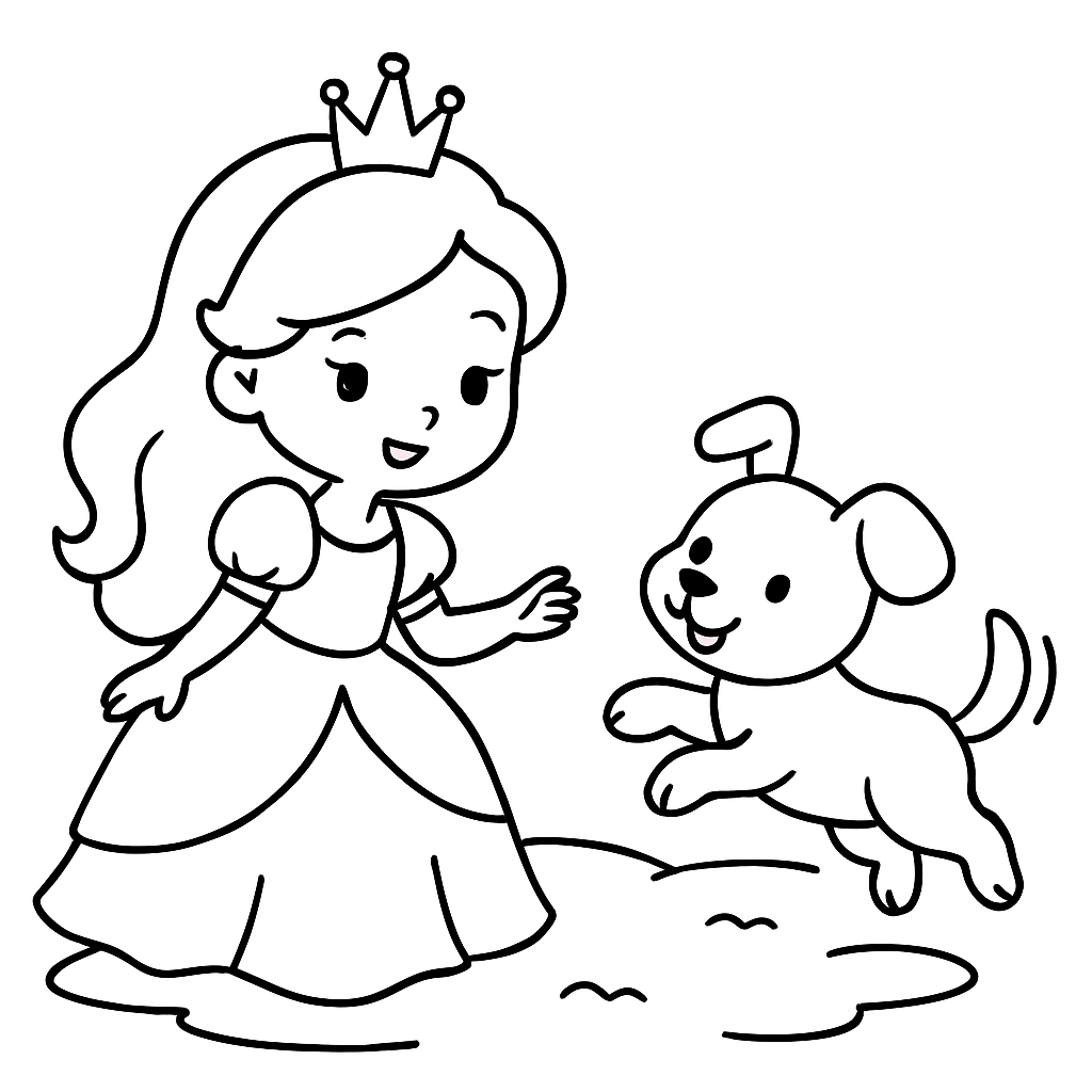 A princess playing with a playful puppy