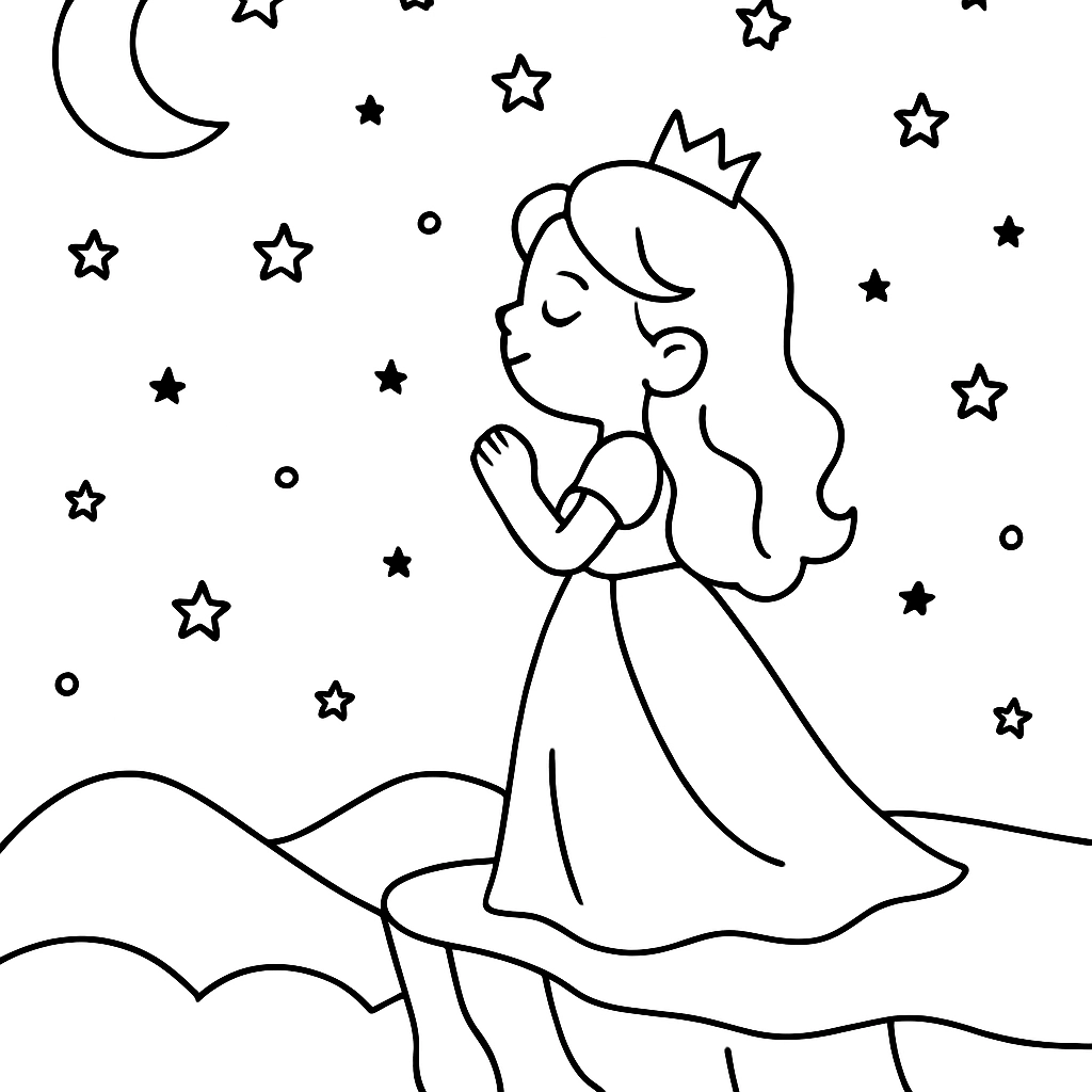 A princess gazing at stars from a mountain cliff