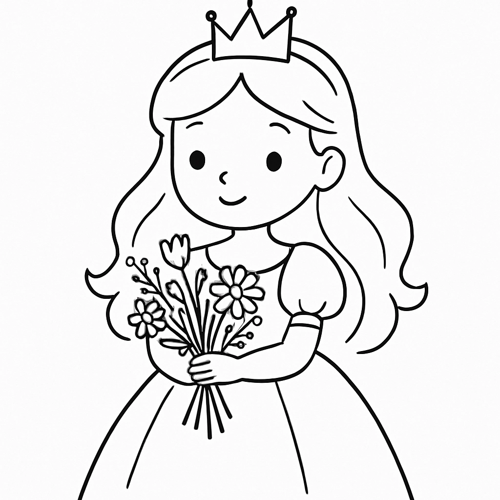 A princess holding a bouquet of wildflowers