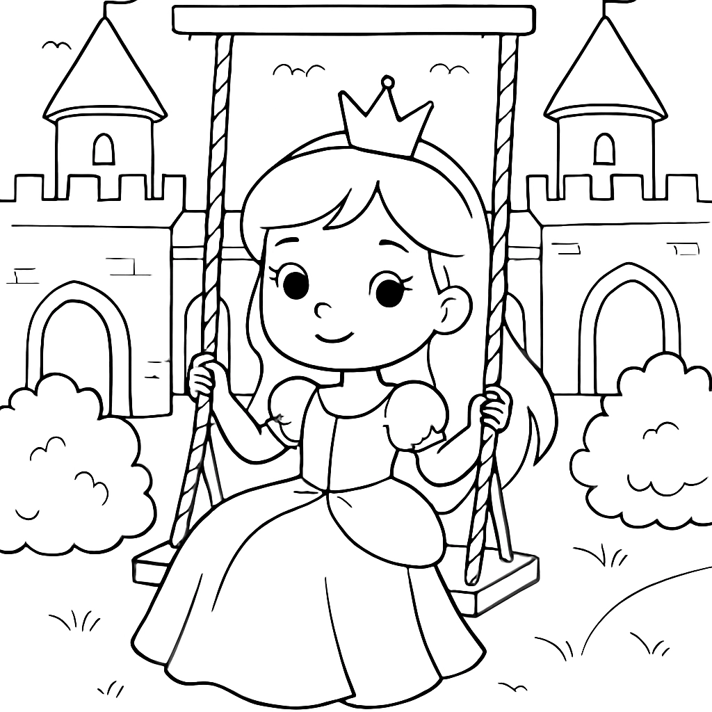 A princess sitting on a swing in a palace courtyard