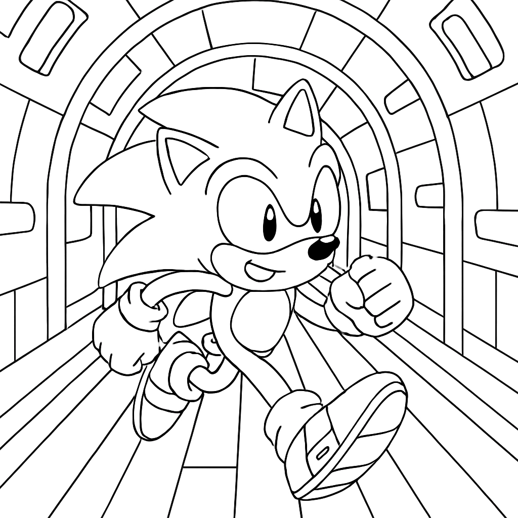 Sonic running through a neon-lit tunnel