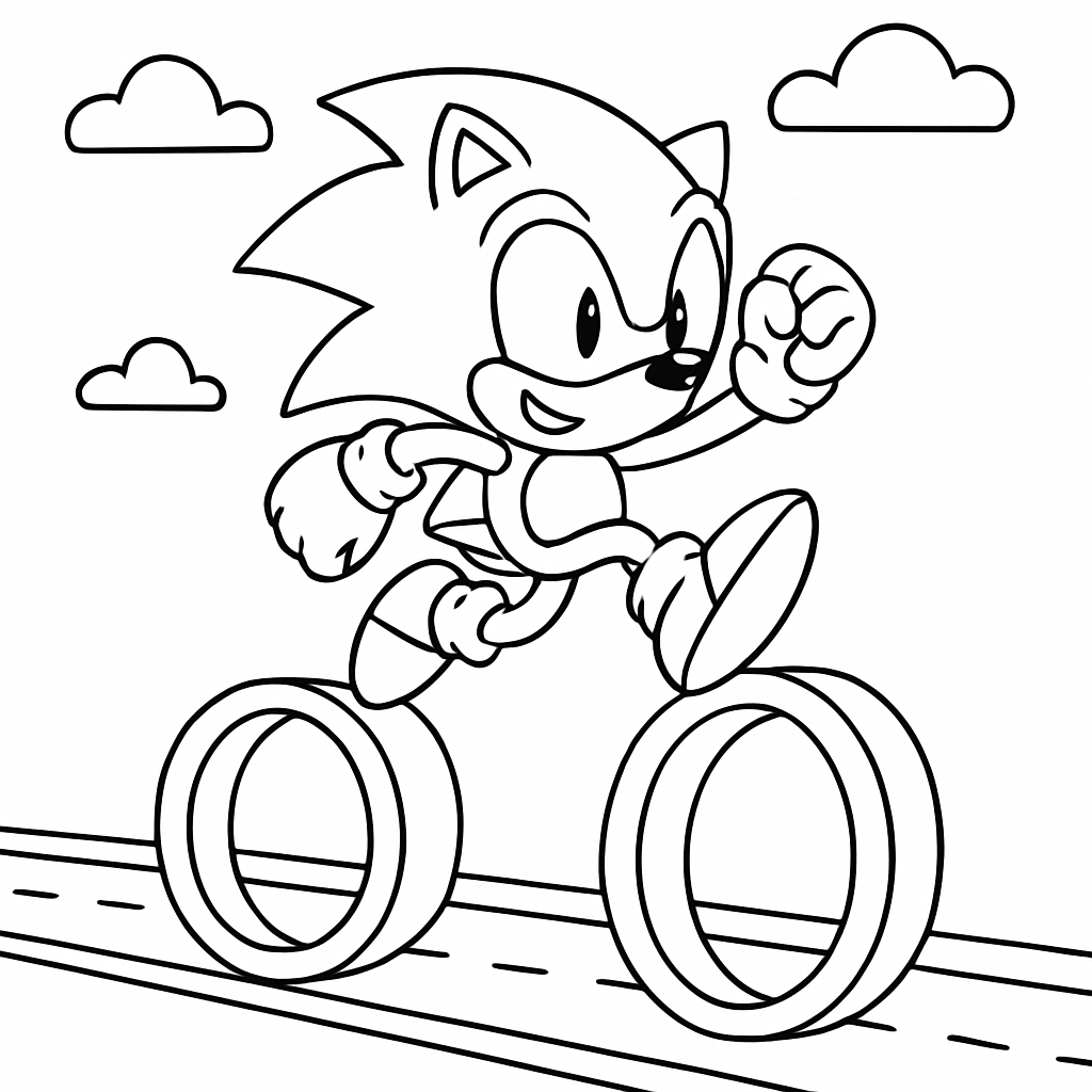 Sonic jumping over loops on a race track