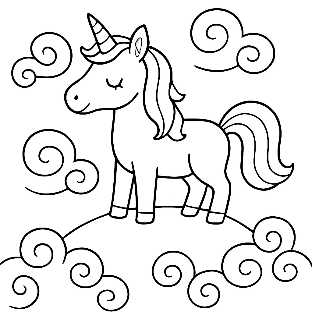A unicorn standing on a hilltop with swirling mist