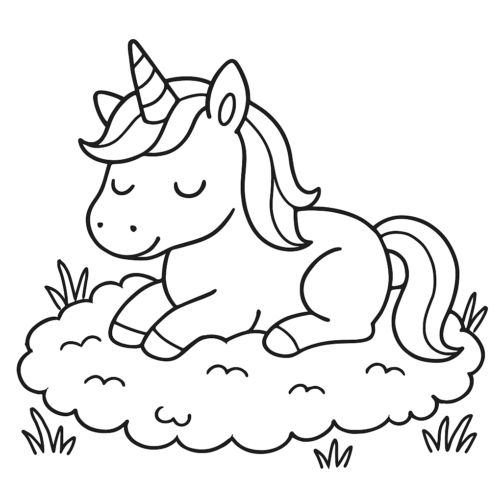 A unicorn resting on a bed of soft moss